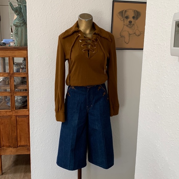 Men’s Vintage Hippie Shirt w/ big Lapels - Woodstock Era - Lace Up. - Picture 7 of 17